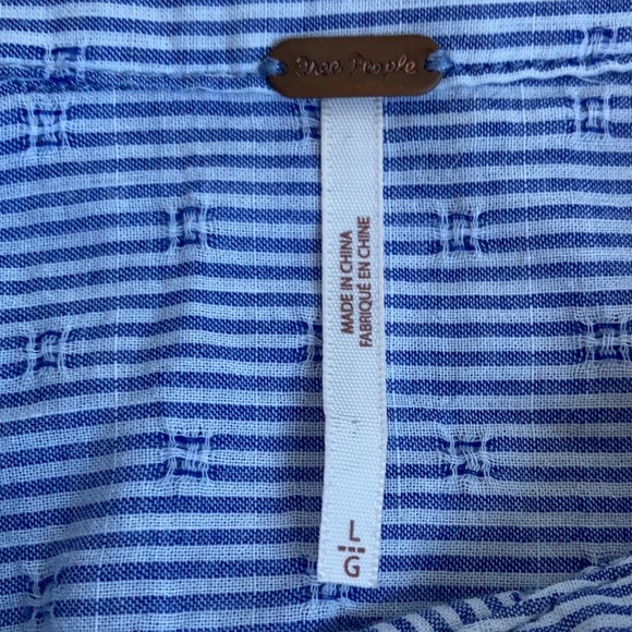 Free People blue white stripe button down split back cotton long sleeve shirt - Picture 16 of 16